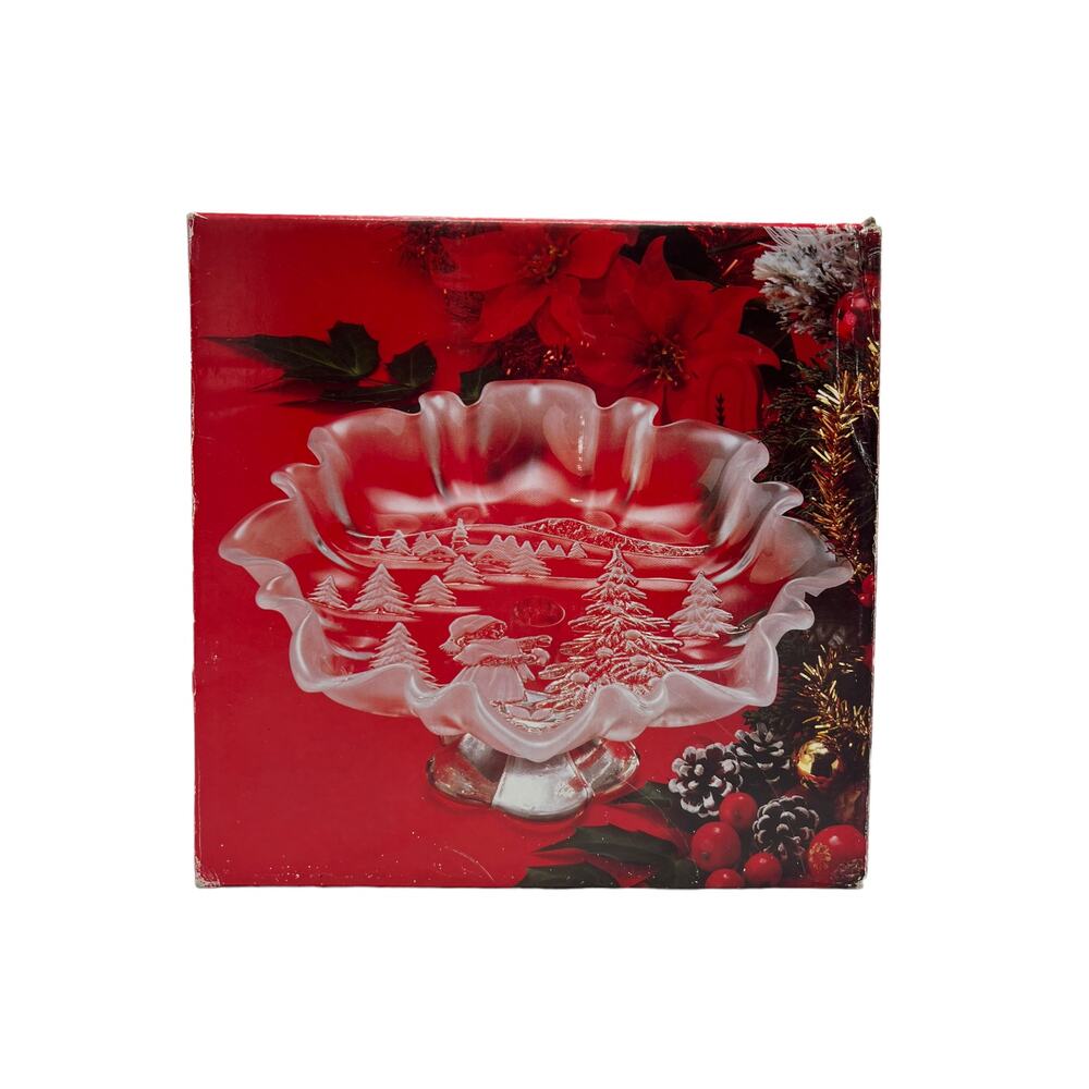 Mikasa Footed Bon Bon Dish Frosted Glass Feat. Girl Decorating a Tree - Germany